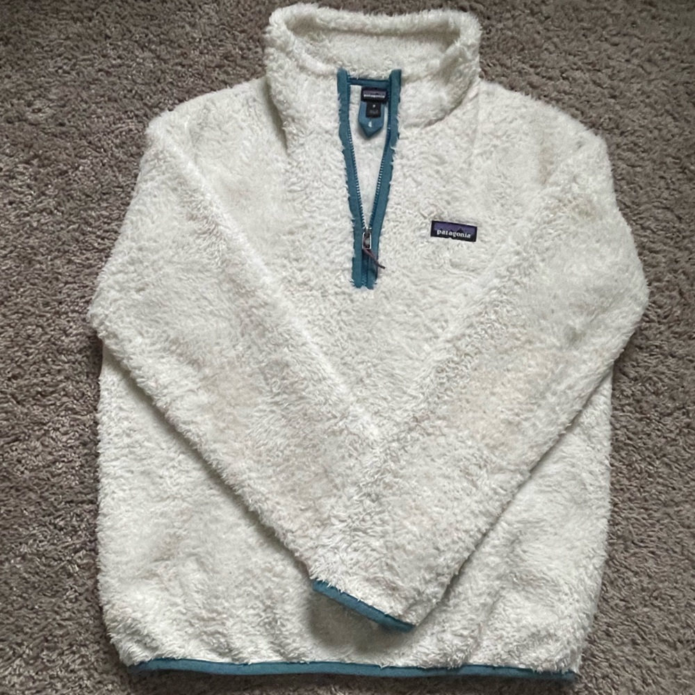 Patagonia Los Gatos Quarter-Zip Fleece Pullover – Cream with Blue Trim Medium